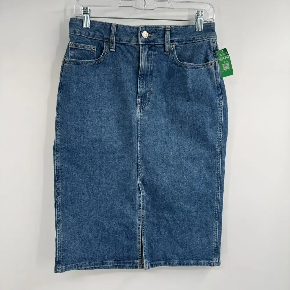 NWT Gap Denim Midi Pencil Skirt Sz 6/28 Medium Indigo Blue Front Slit High Rise